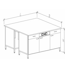 Стол-тумба островной на основе столов-тумб металлических с дверками, ящиками и розетками 1500 СТОкб-М с/я.р.